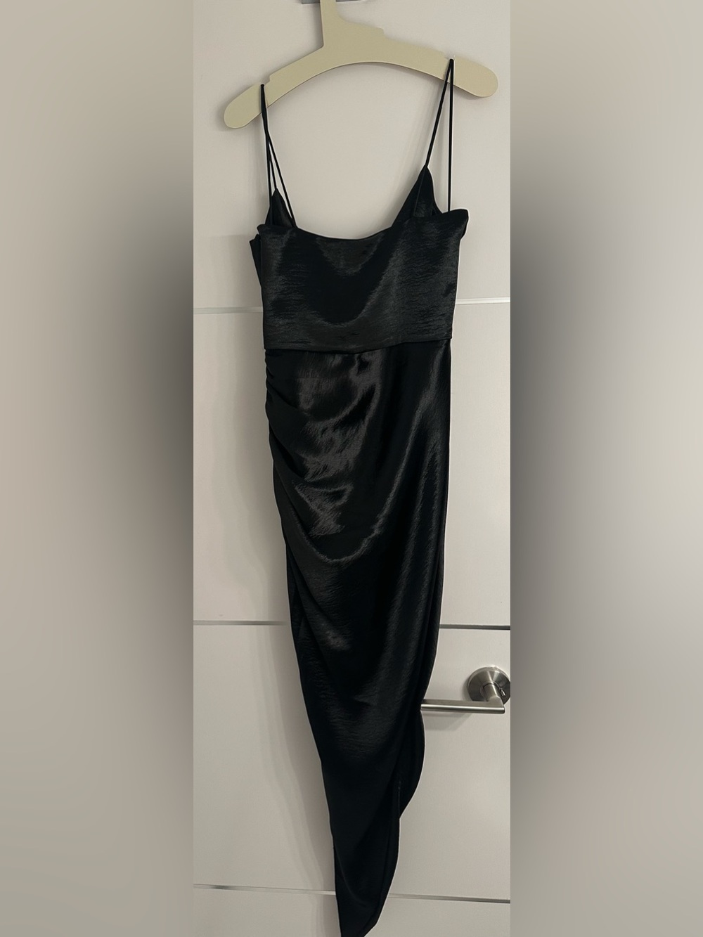 Aiifos Martha Black Asymmetrical Satin Dress - Picture 4 of 6